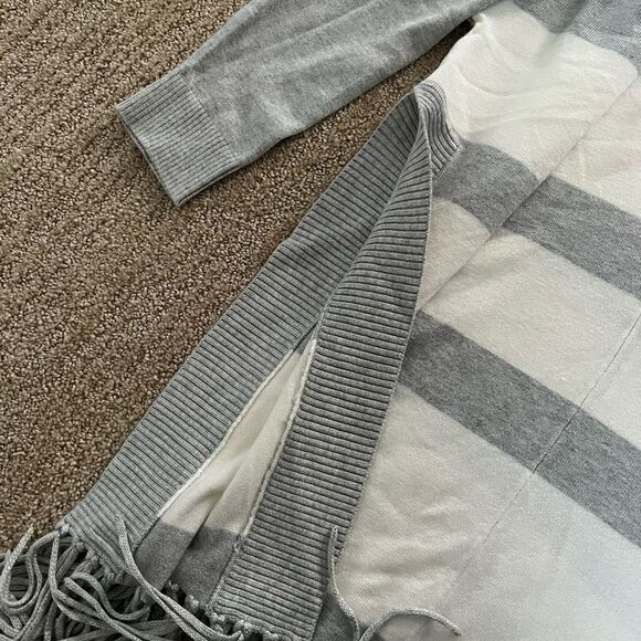 Central Park West Grey and Cream Striped Cowl Neck Sweater - Picture 5 of 6